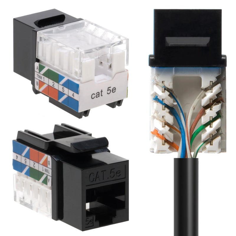 SATMAXIMUM Cat5e Keystone Ethernet Wall Jack Punch Down UTP 45-Degree (Easier Termination Than 90-Degree), RJ45 Slim Profile Speed Termination Black 45Â° Angled (5 Pack) - Image 1